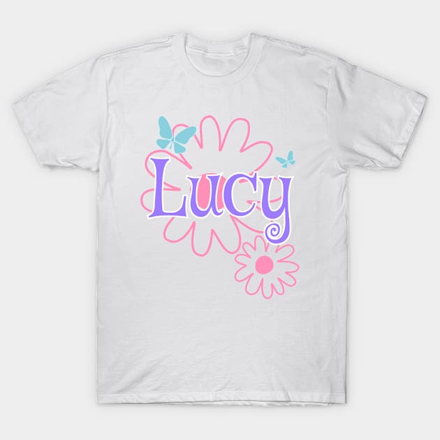 Lucy Girls Name Daisy Butterflies T-Shirt by xsylx